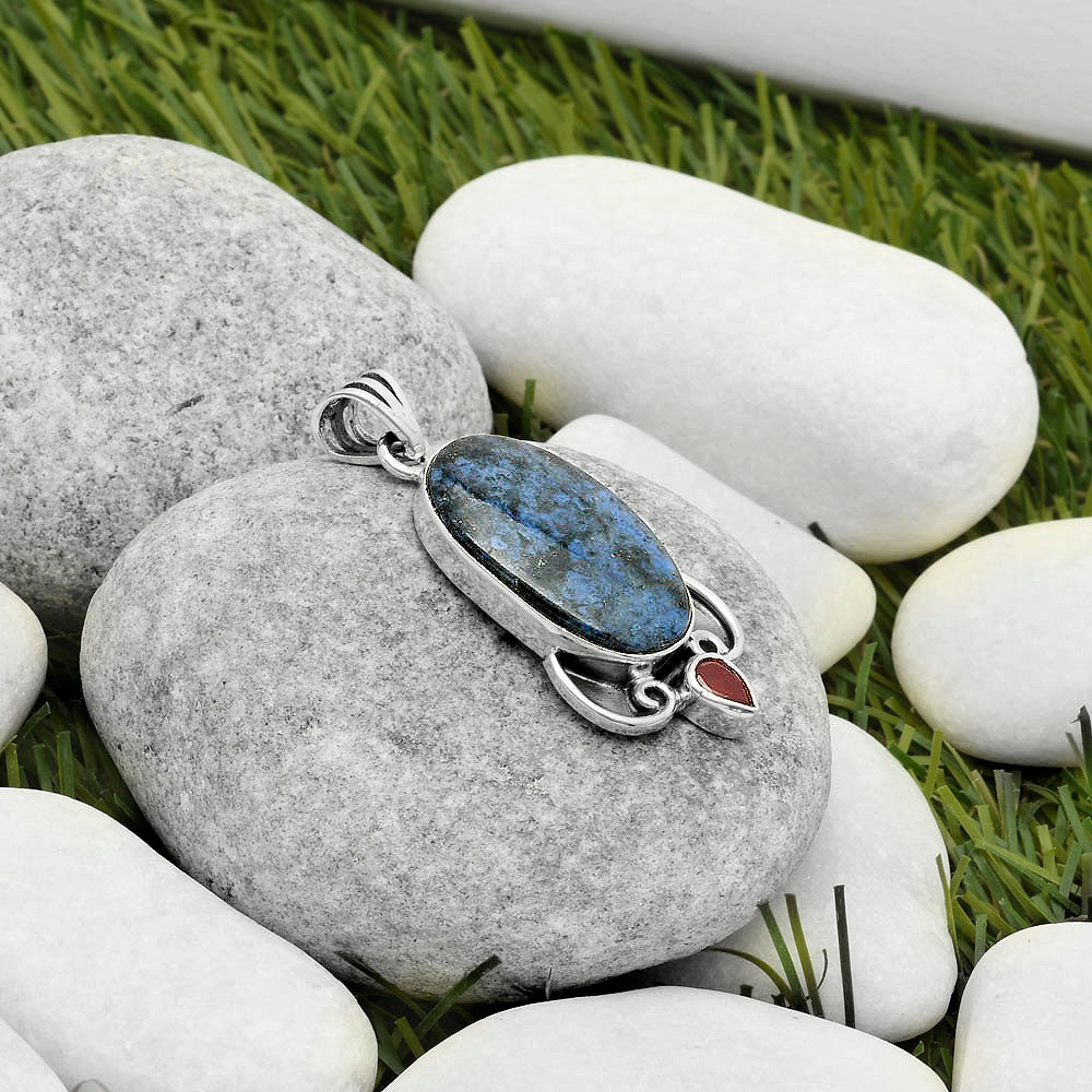 Natural Dumortierite Quartz & Garnet Pendant P-1029 SDP116966