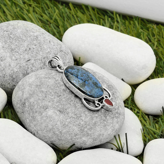 Natural Dumortierite Quartz & Garnet Pendant P-1029 SDP116966