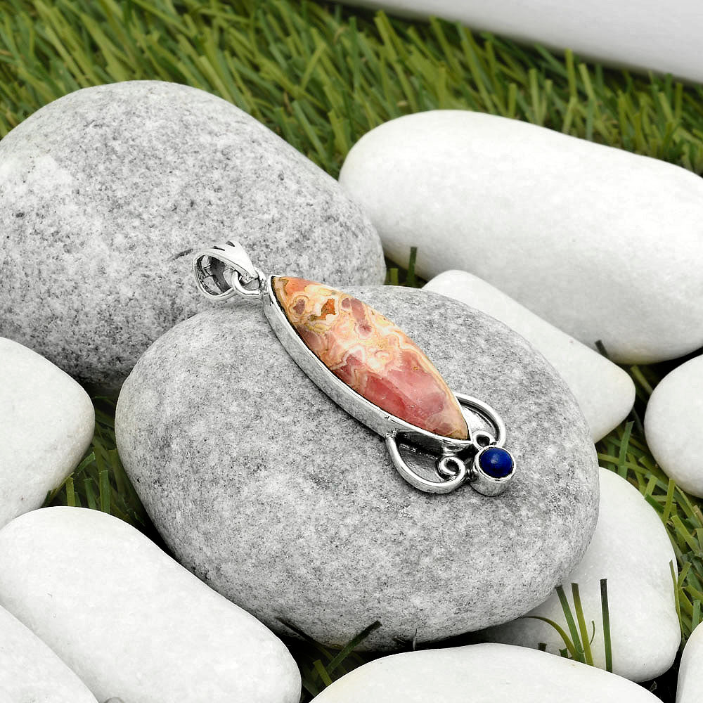 Natural Rhodochrosite Argentina & Lapis Pendant P-1029 SDP116967