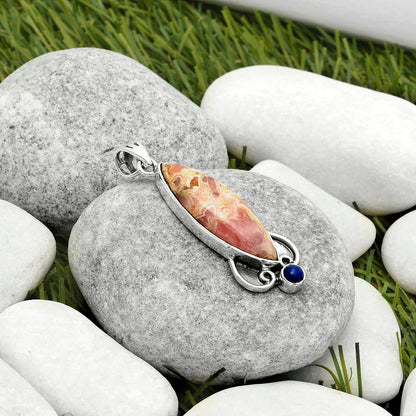 Natural Rhodochrosite Argentina & Lapis Pendant P-1029 SDP116967