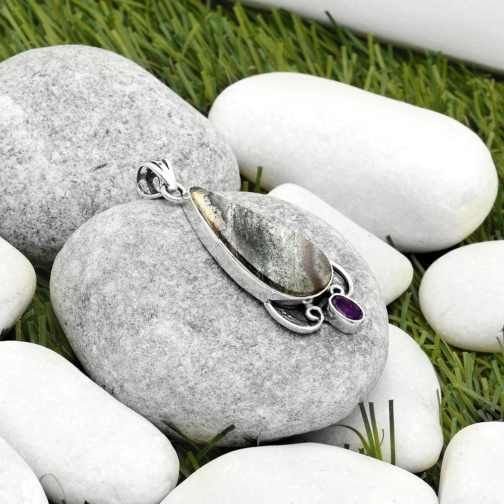 Indian Blanket Jasper & Amethyst Pendant P-1029 SDP116968