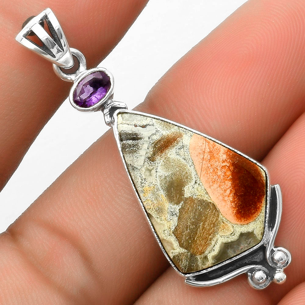 Natural Tabu Jasper & Amethyst Pendant P-1045 SDP116982