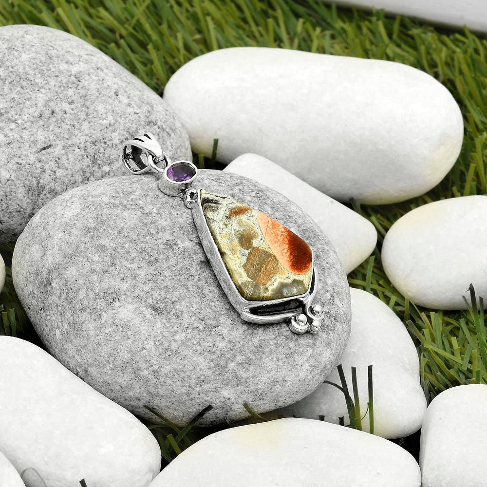 Natural Tabu Jasper & Amethyst Pendant P-1045 SDP116982