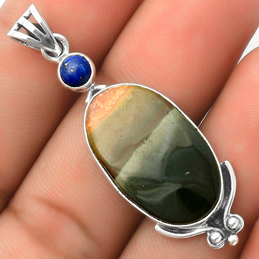 Natural Polygram Jasper & Lapis Pendant P-1045 SDP116984