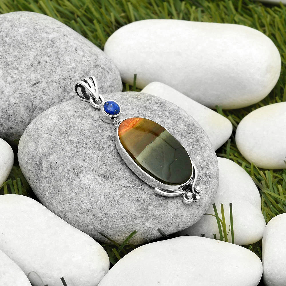 Natural Polygram Jasper & Lapis Pendant P-1045 SDP116984