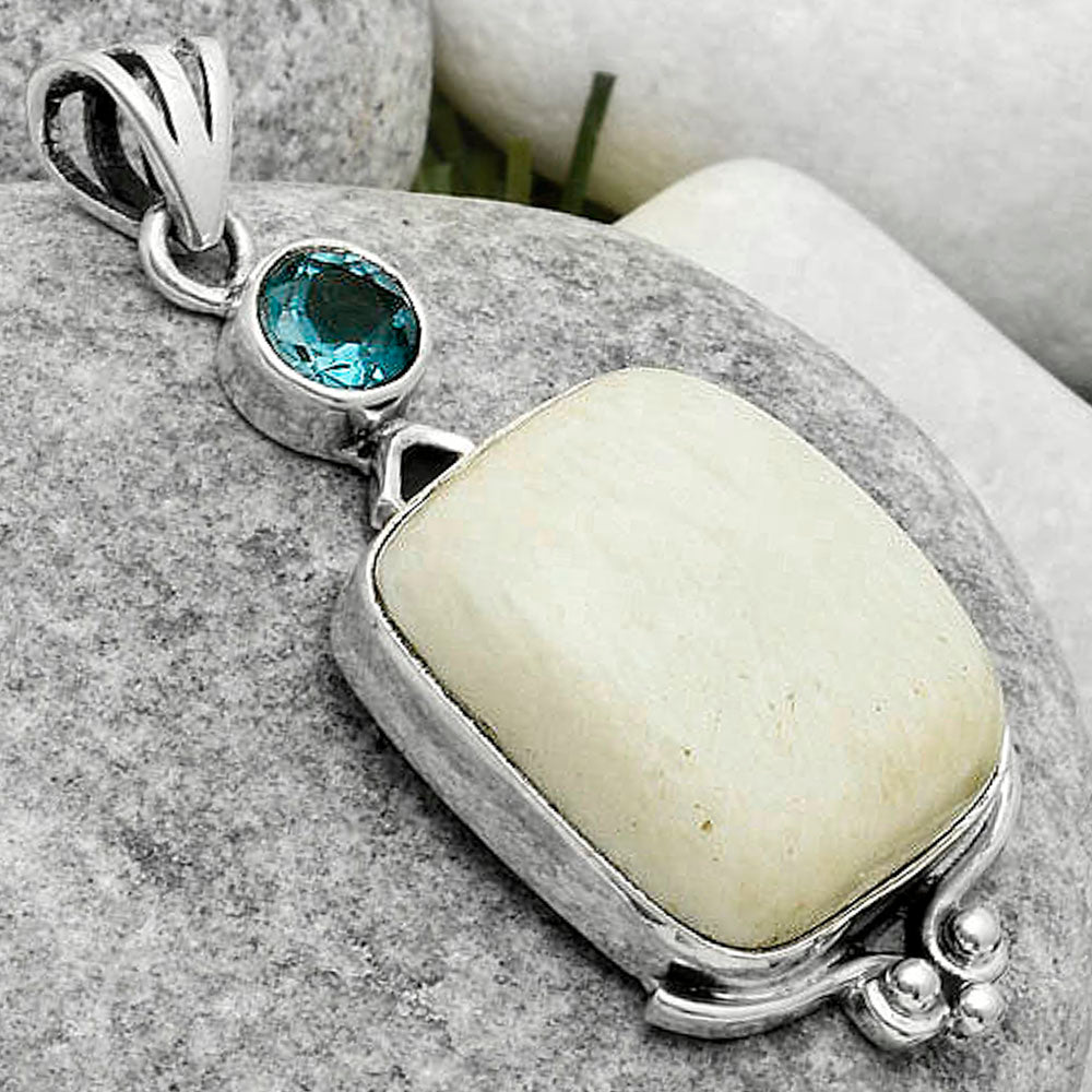 White Scolecite & London Blue Topaz Pendant P-1045 SDP116991