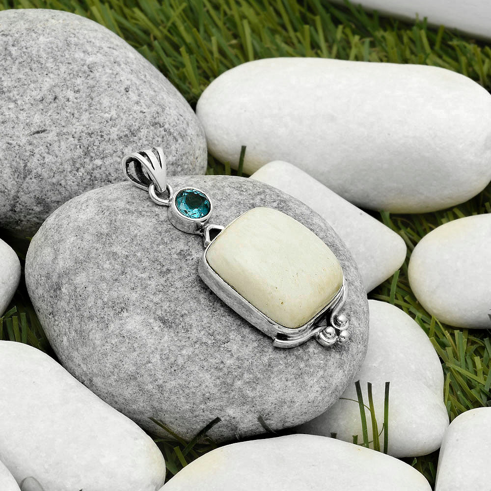 White Scolecite & London Blue Topaz Pendant P-1045 SDP116991
