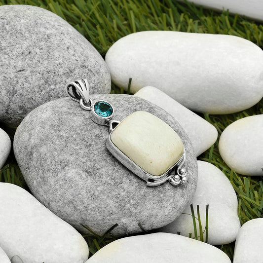 White Scolecite & London Blue Topaz Pendant P-1045 SDP116991