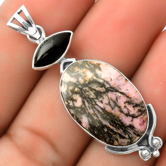 Natural Rhodonite & Black Onyx Pendant P-1045 SDP116993