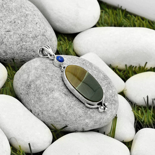 Natural Polygram Jasper & Lapis Pendant P-1045 SDP116996