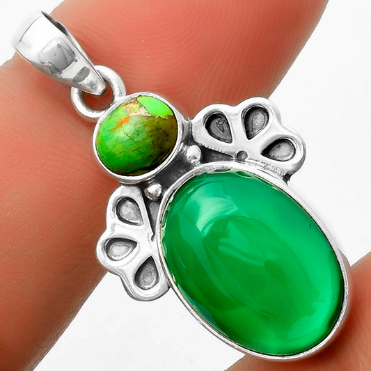 Green Onyx & Copper Green Turquoise Pendant P-1576 SDP117009