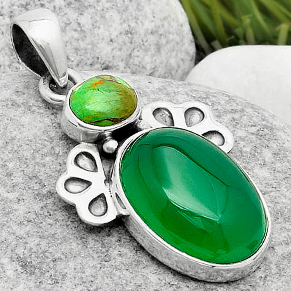 Green Onyx & Copper Green Turquoise Pendant P-1576 SDP117009