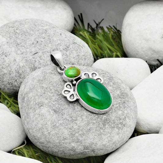 Green Onyx & Copper Green Turquoise Pendant P-1576 SDP117009