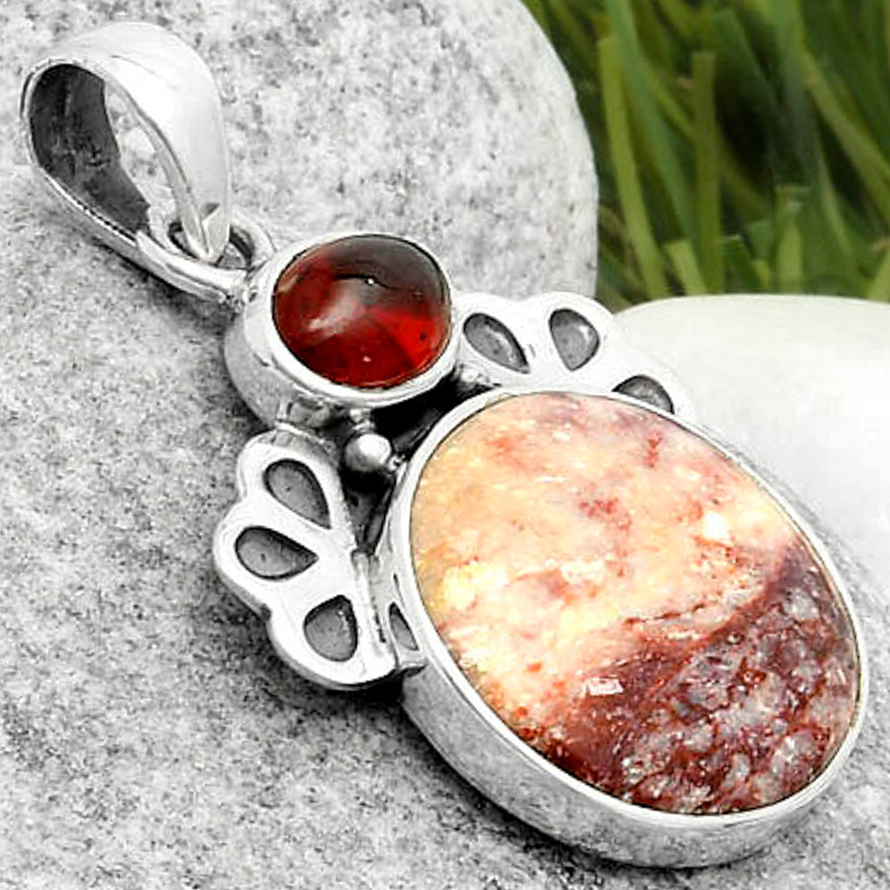 Natural Indian Blanket Jasper & Garnet Pendant P-1576 SDP117018