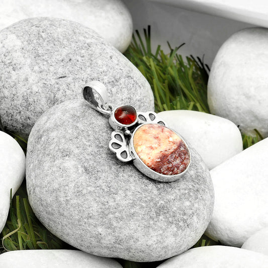 Natural Indian Blanket Jasper & Garnet Pendant P-1576 SDP117018