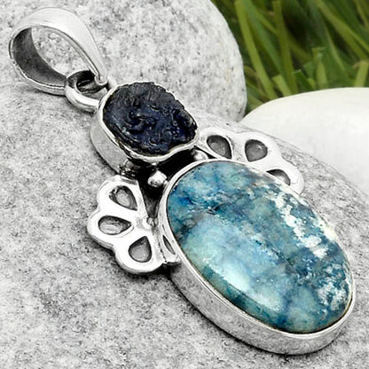 Blue Scheelite & Blue Sapphire Rough Pendant P-1576 SDP117021
