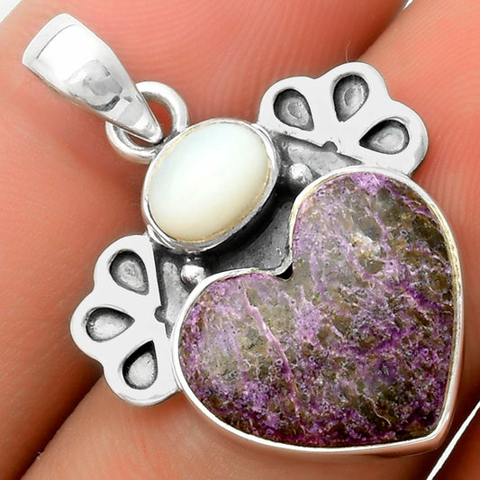 Heart Natural Purpurite & White Opal Pendant P-1576 SDP117029