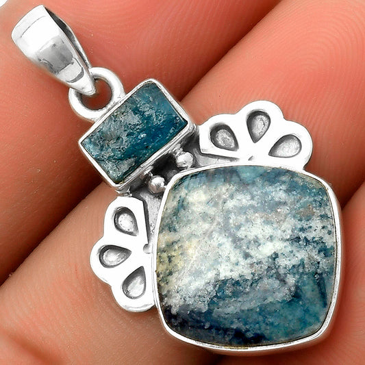 Blue Scheelite & Neon Blue Apatite Pendant P-1576 SDP117033