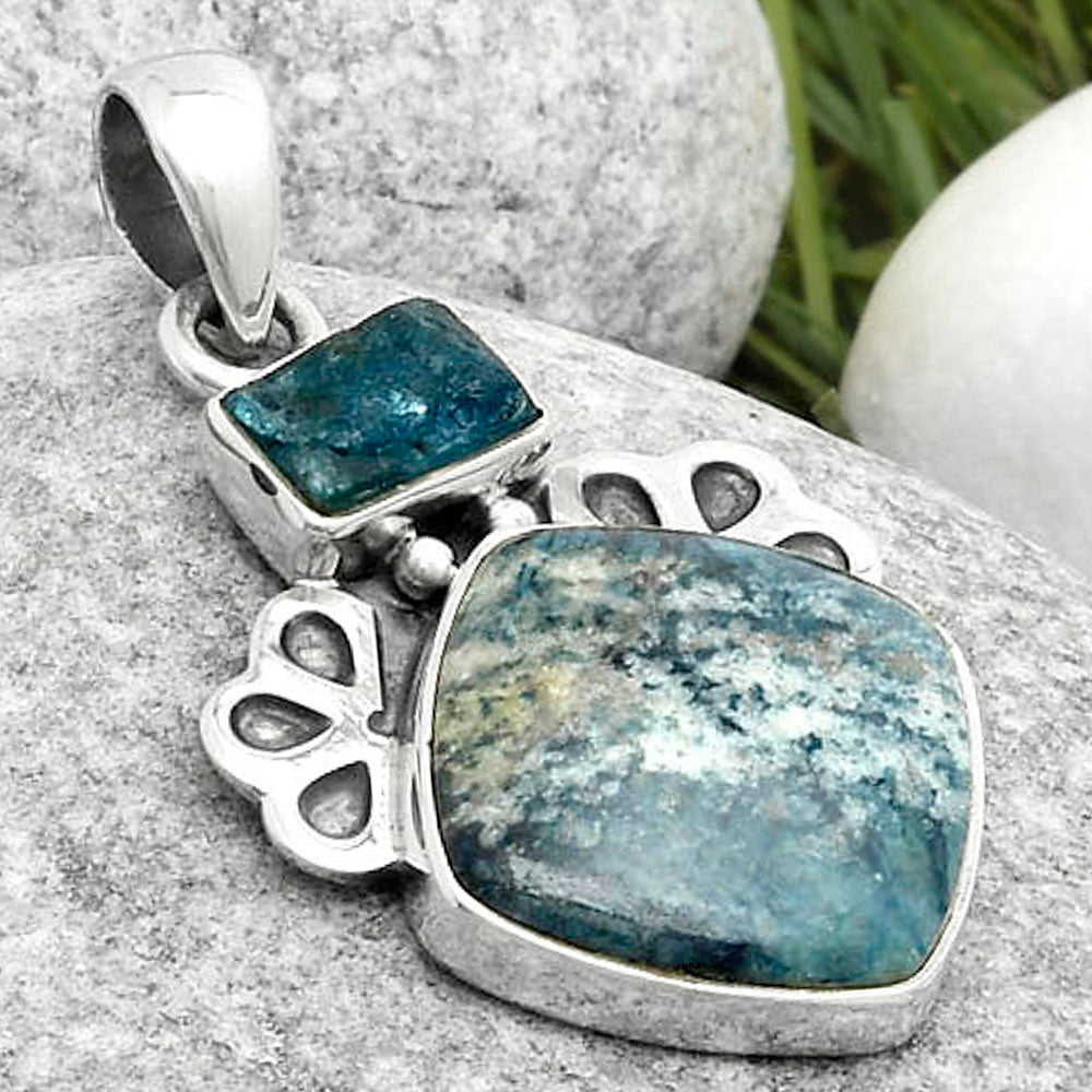 Blue Scheelite & Neon Blue Apatite Pendant P-1576 SDP117033
