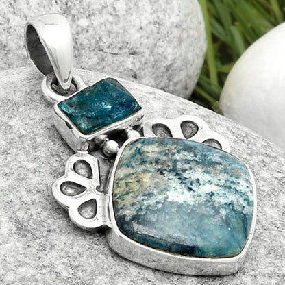 Blue Scheelite & Neon Blue Apatite Pendant P-1576 SDP117033