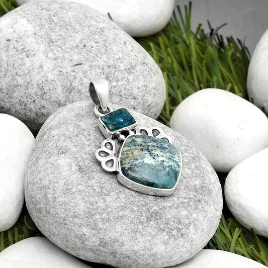 Blue Scheelite & Neon Blue Apatite Pendant P-1576 SDP117033