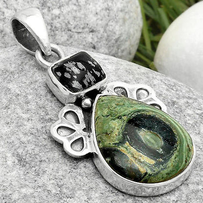 Star Galaxy Jasper & Snow Flake Obsidian Pendant P-1576 SDP117034