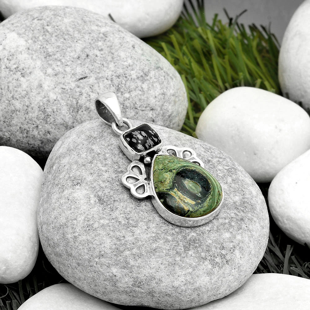 Star Galaxy Jasper & Snow Flake Obsidian Pendant P-1576 SDP117034