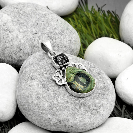 Star Galaxy Jasper & Snow Flake Obsidian Pendant P-1576 SDP117034