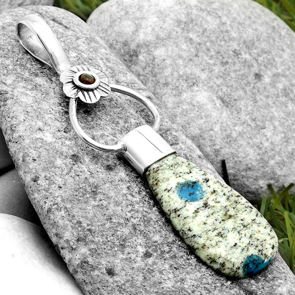 K2 Blue Azurite In Quartz & Black Ethiopian Opal Pendant P-1583 SDP117123