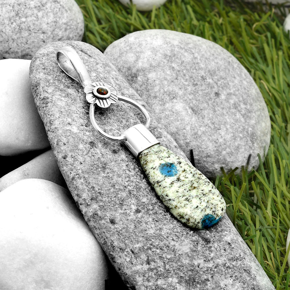 K2 Blue Azurite In Quartz & Black Ethiopian Opal Pendant P-1583 SDP117123