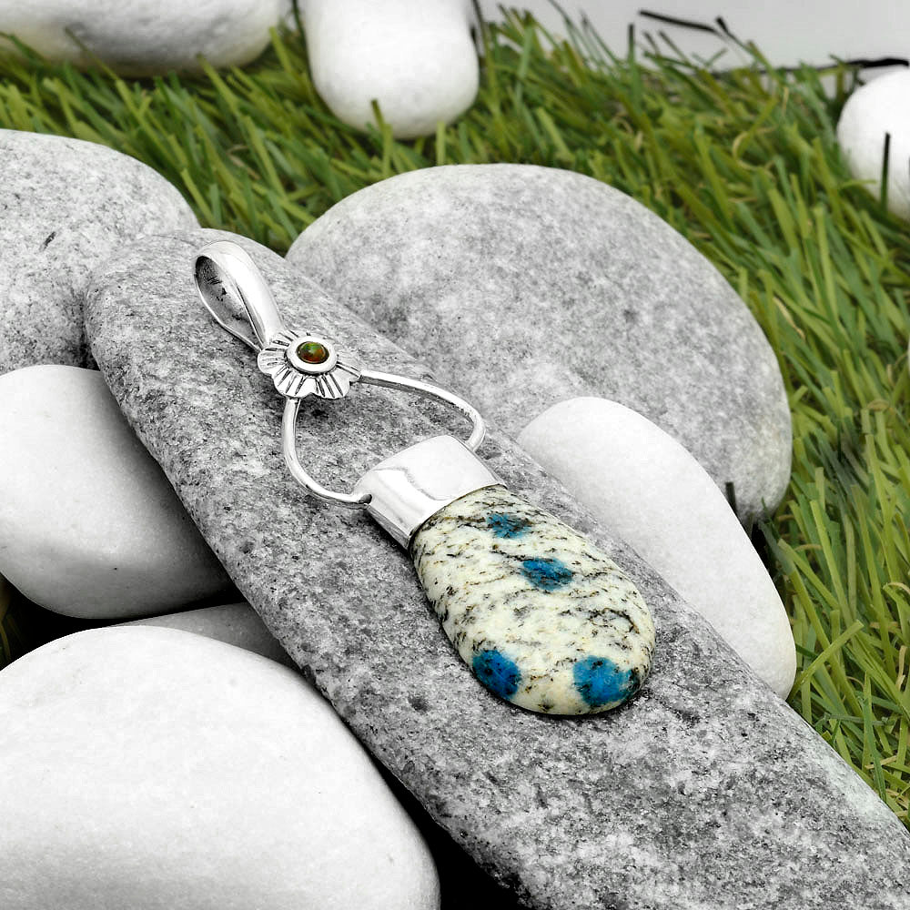 K2 Blue Azurite In Quartz & Black Ethiopian Opal Pendant P-1583 SDP117145