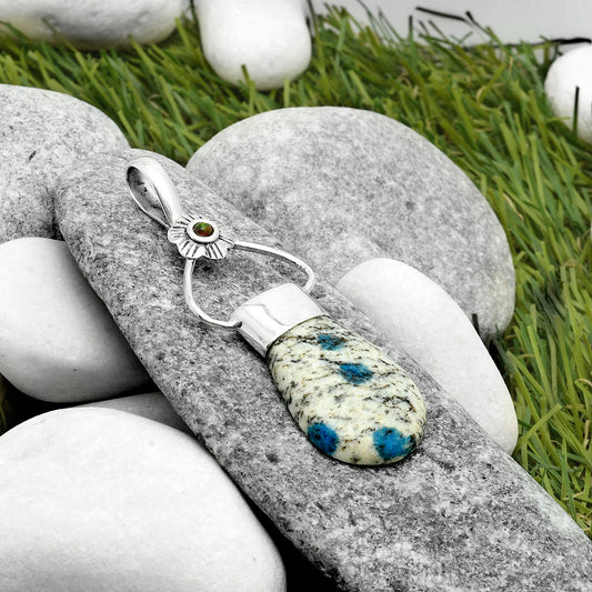 K2 Blue Azurite In Quartz & Black Ethiopian Opal Pendant P-1583 SDP117145