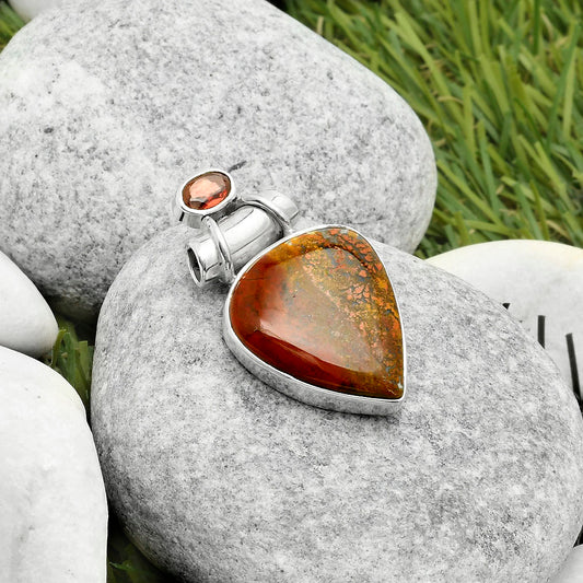 Natural Red Moss Agate & Garnet Pendant P-1159 SDP117207