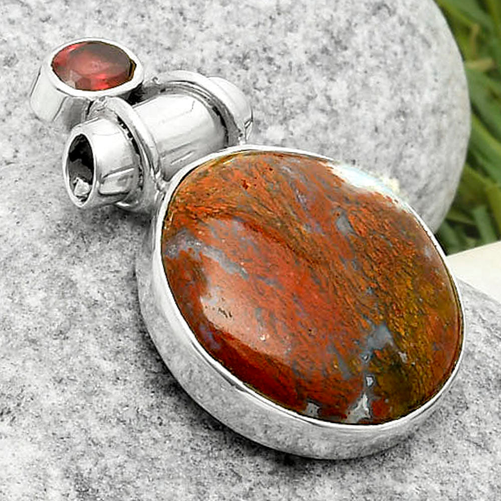 Natural Red Moss Agate & Garnet Pendant P-1159 SDP117211