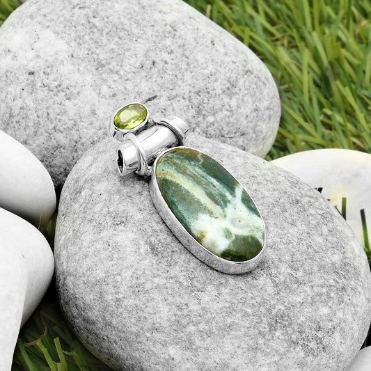 Natural Larsonite Jasper & Peridot Pendant P-1159 SDP117214