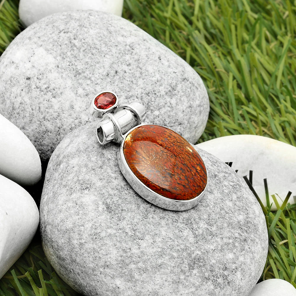 Natural Red Moss Agate & Garnet Pendant P-1159 SDP117225