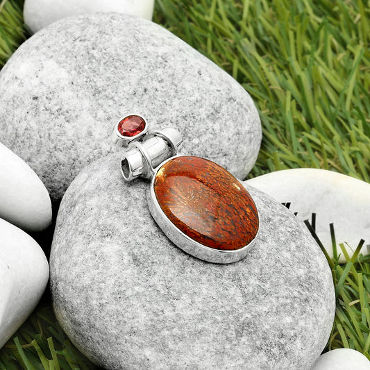 Natural Red Moss Agate & Garnet Pendant P-1159 SDP117225