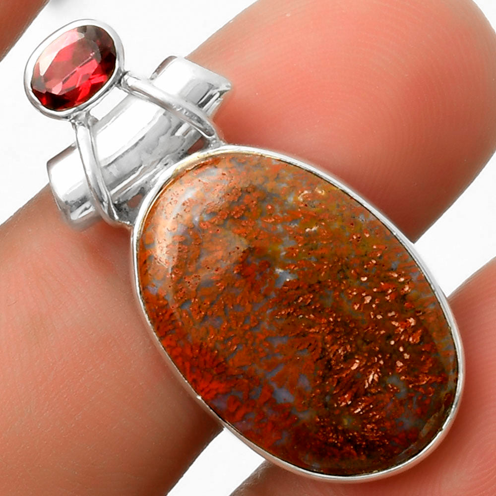 Natural Red Moss Agate & Garnet Pendant P-1159 SDP117241