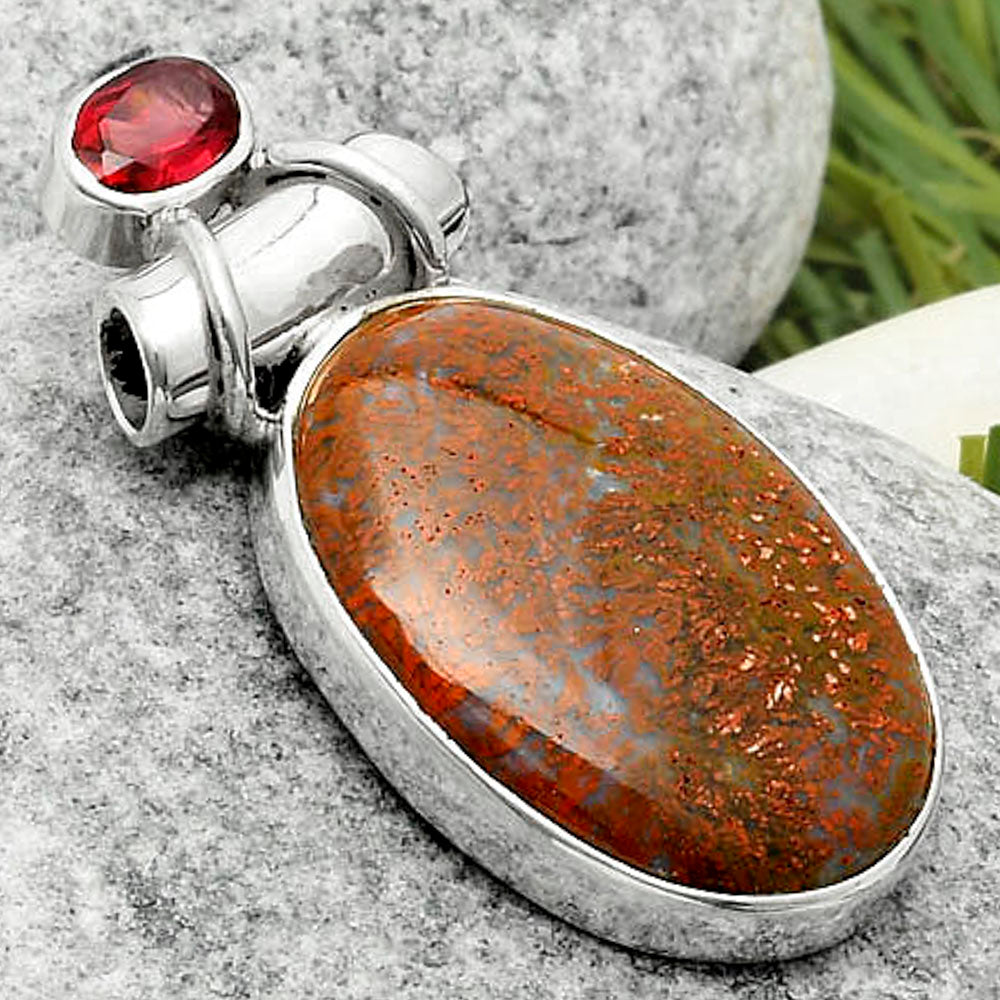 Natural Red Moss Agate & Garnet Pendant P-1159 SDP117241
