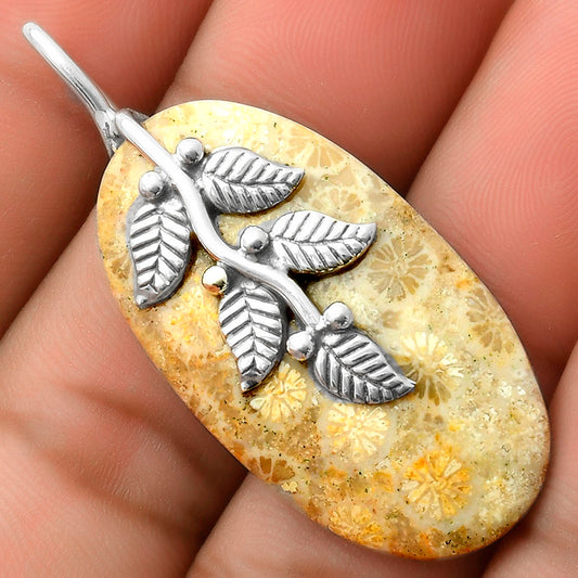 Leaves - Natural Flower Fossil Coral Pendant P-1291 SDP117250