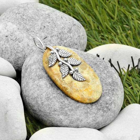 Leaves - Natural Flower Fossil Coral Pendant P-1291 SDP117250