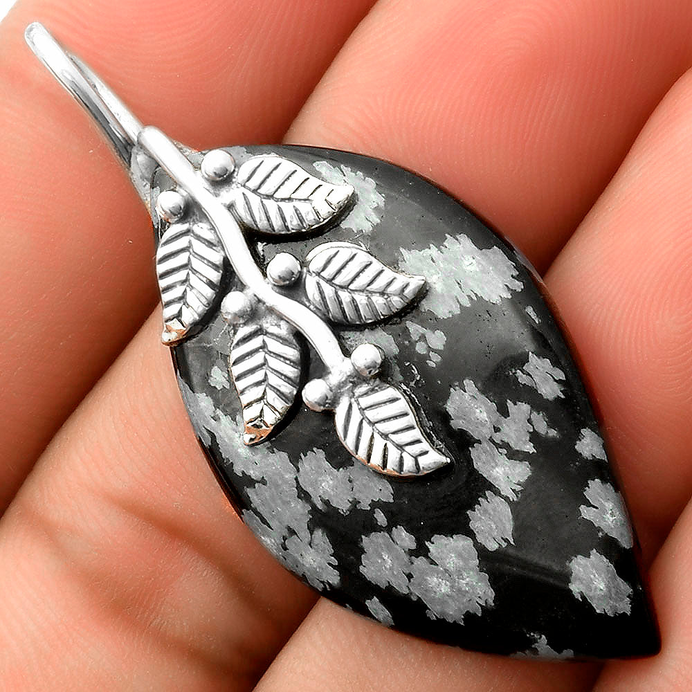 Leaves - Natural Snow Flake Obsidian Pendant P-1291 SDP117275
