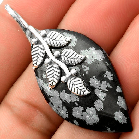 Leaves - Natural Snow Flake Obsidian Pendant P-1291 SDP117275
