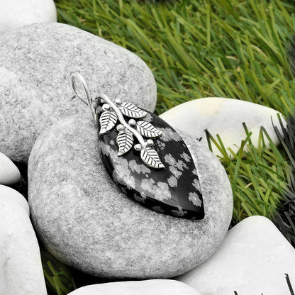 Leaves - Natural Snow Flake Obsidian Pendant P-1291 SDP117275