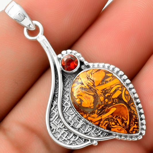 Coquina Fossil Jasper India & Garnet Pendant P-1467 SDP117632