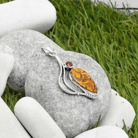 Coquina Fossil Jasper India & Garnet Pendant P-1467 SDP117632