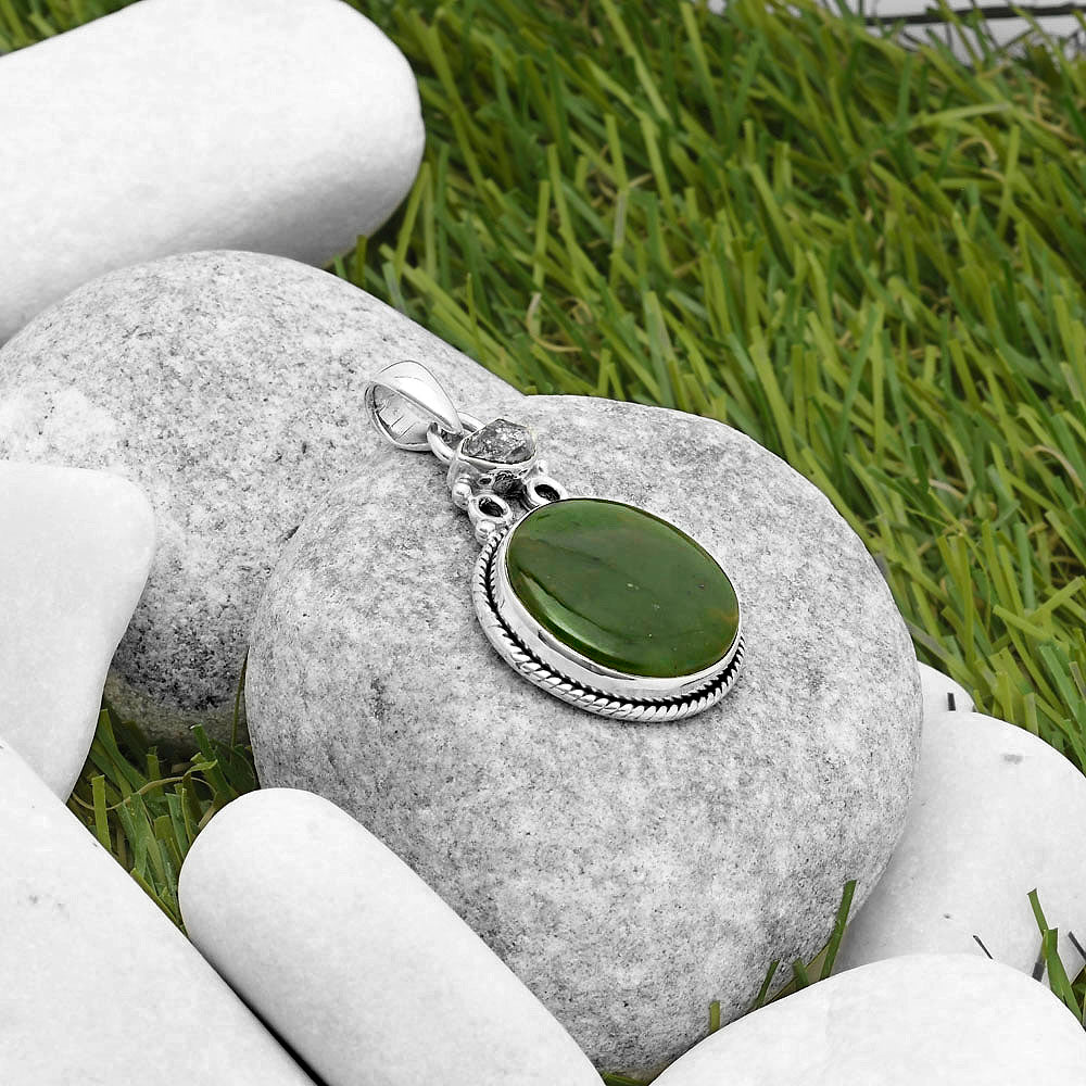 Chrome Chalcedony & Herkimer Diamond Pendant P-1282 SDP117635