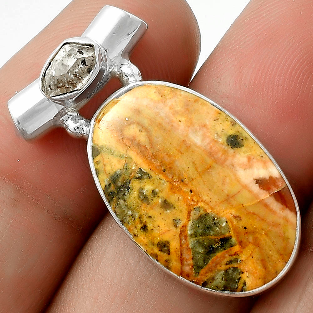 Moroccan Yellow Jacket Jasper & Herkimer Diamond Pendant P-1300 SDP117767