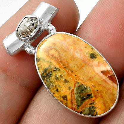 Moroccan Yellow Jacket Jasper & Herkimer Diamond Pendant P-1300 SDP117767