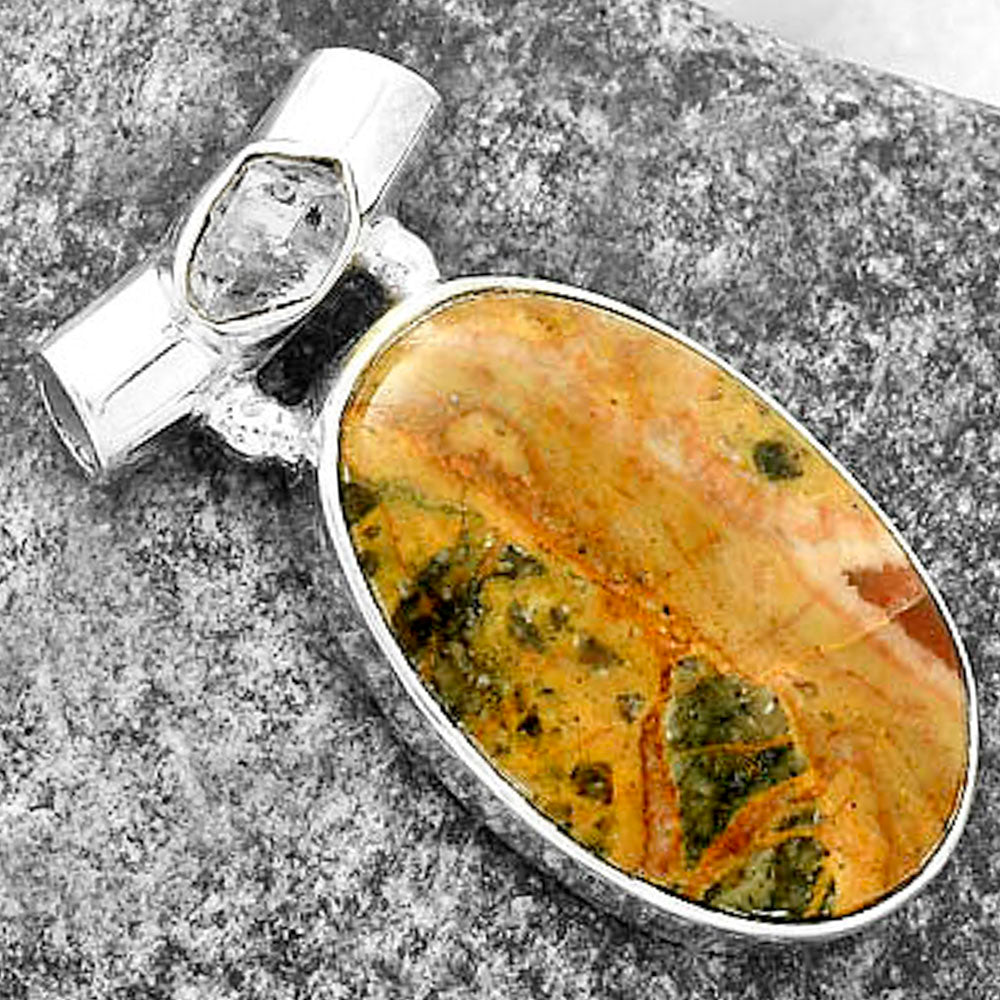 Moroccan Yellow Jacket Jasper & Herkimer Diamond Pendant P-1300 SDP117767